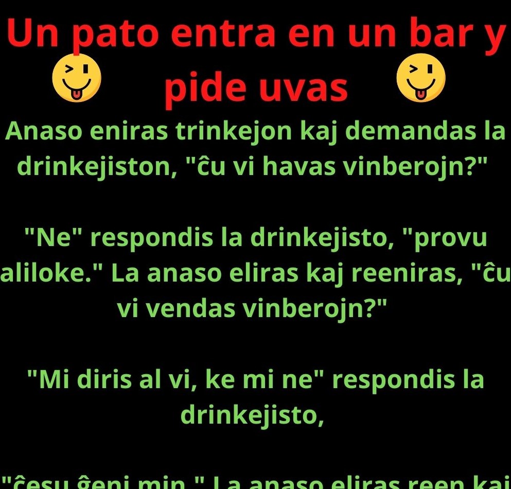 Un pato entra en un bar y pide uvas