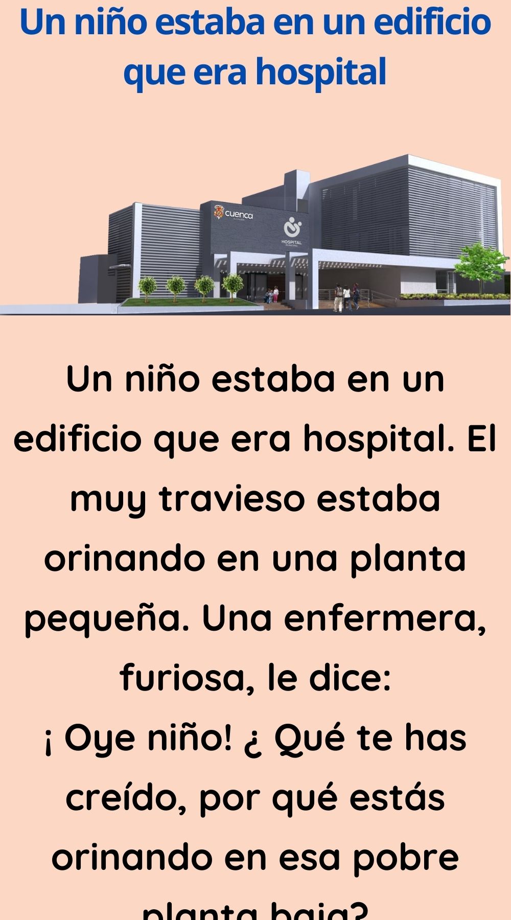 Un niño estaba en un edificio que era hospital